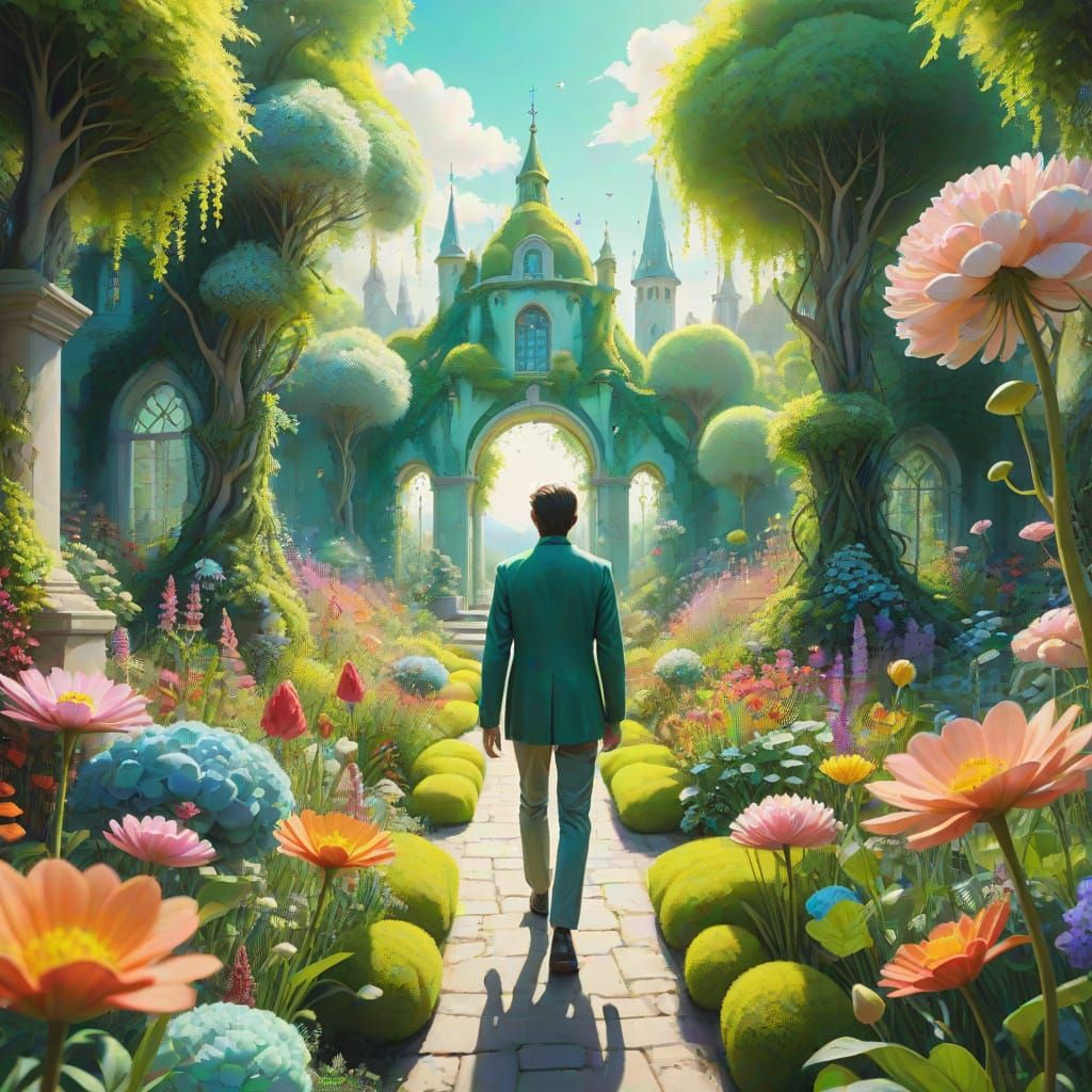 Utopian Garden: Surrealist Dreamscape in Pastel Colors