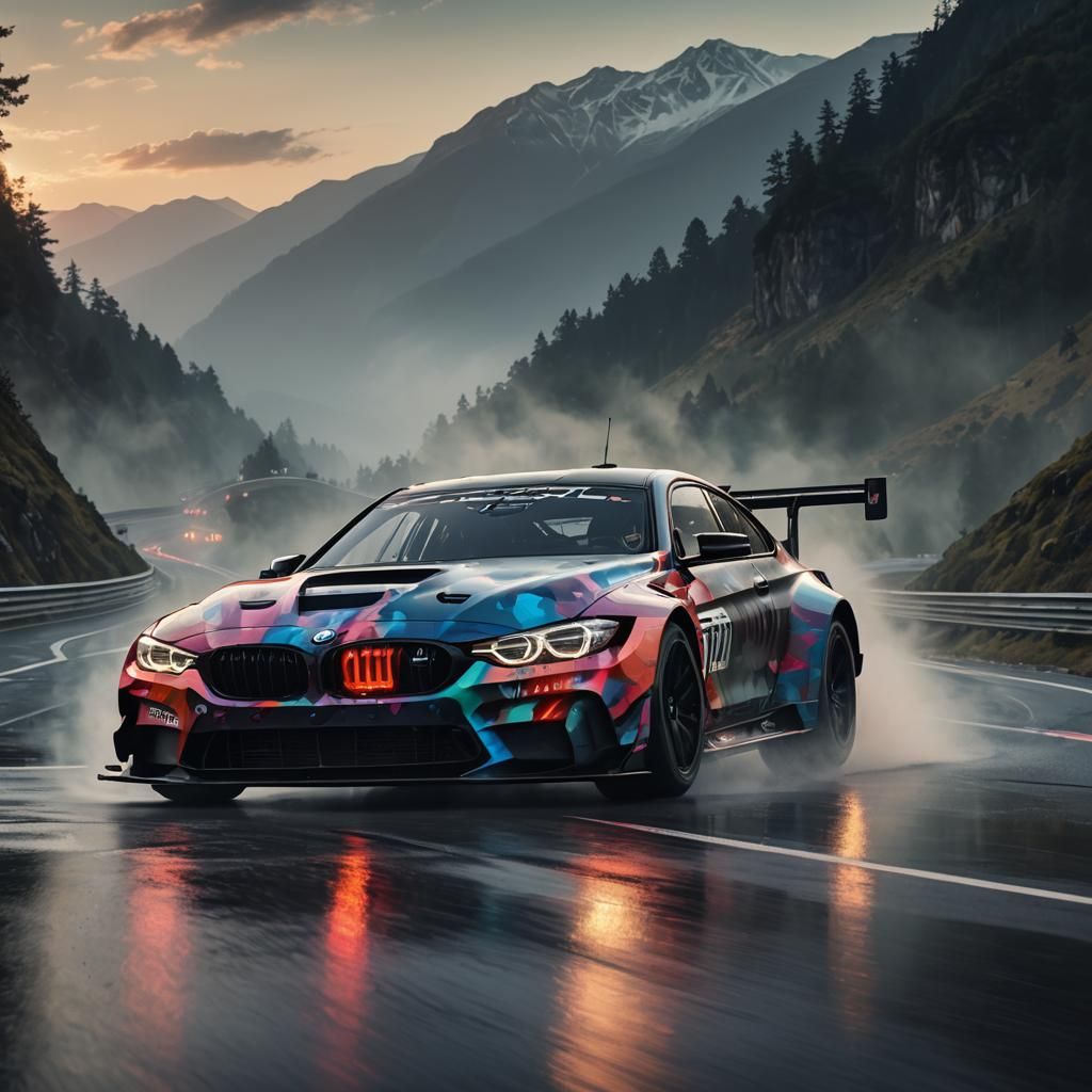 BMW M4 GT3 Drifting in Sunset, Digital Art