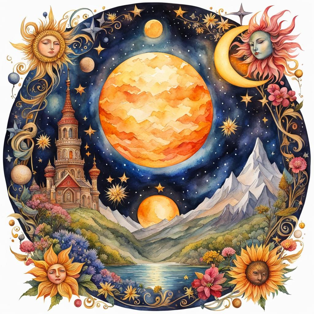 Sun, Moon, and Stars Love Potion Watercolor