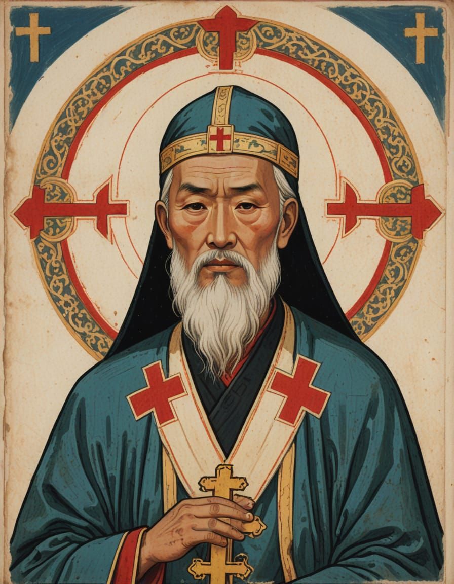 Asian Catholic Saint in Medieval Iconographic Style