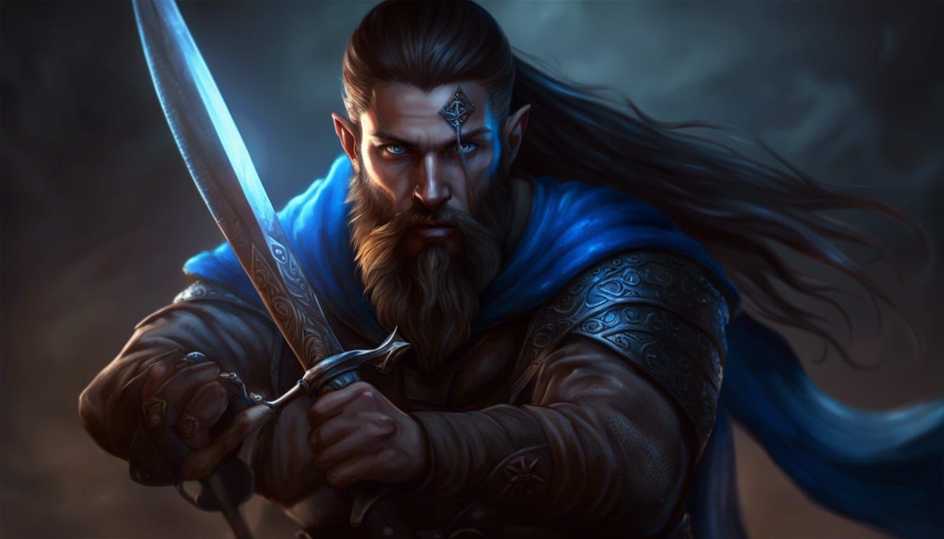 Half-Elf Blood Hunter with Rapier, Digital Illustration
