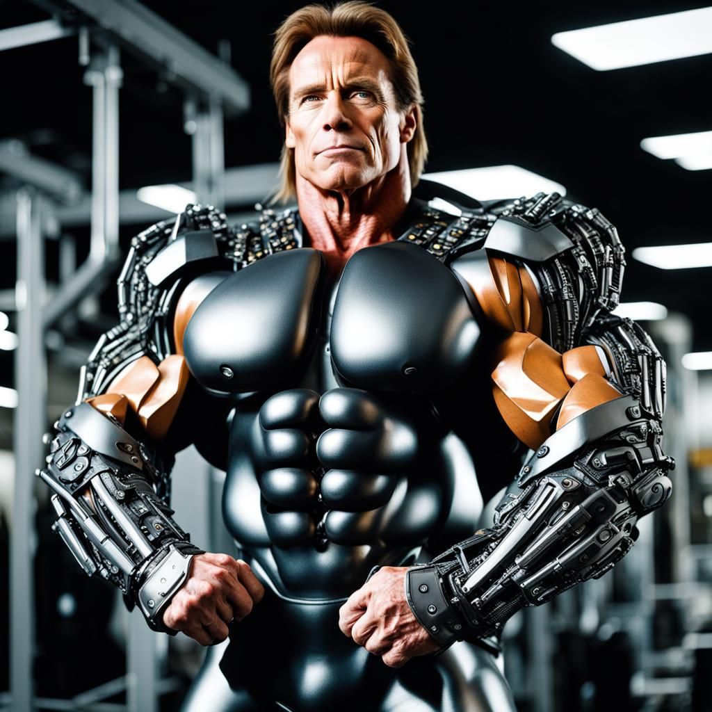 Cyborg Bodybuilder in Cyberpunk Style