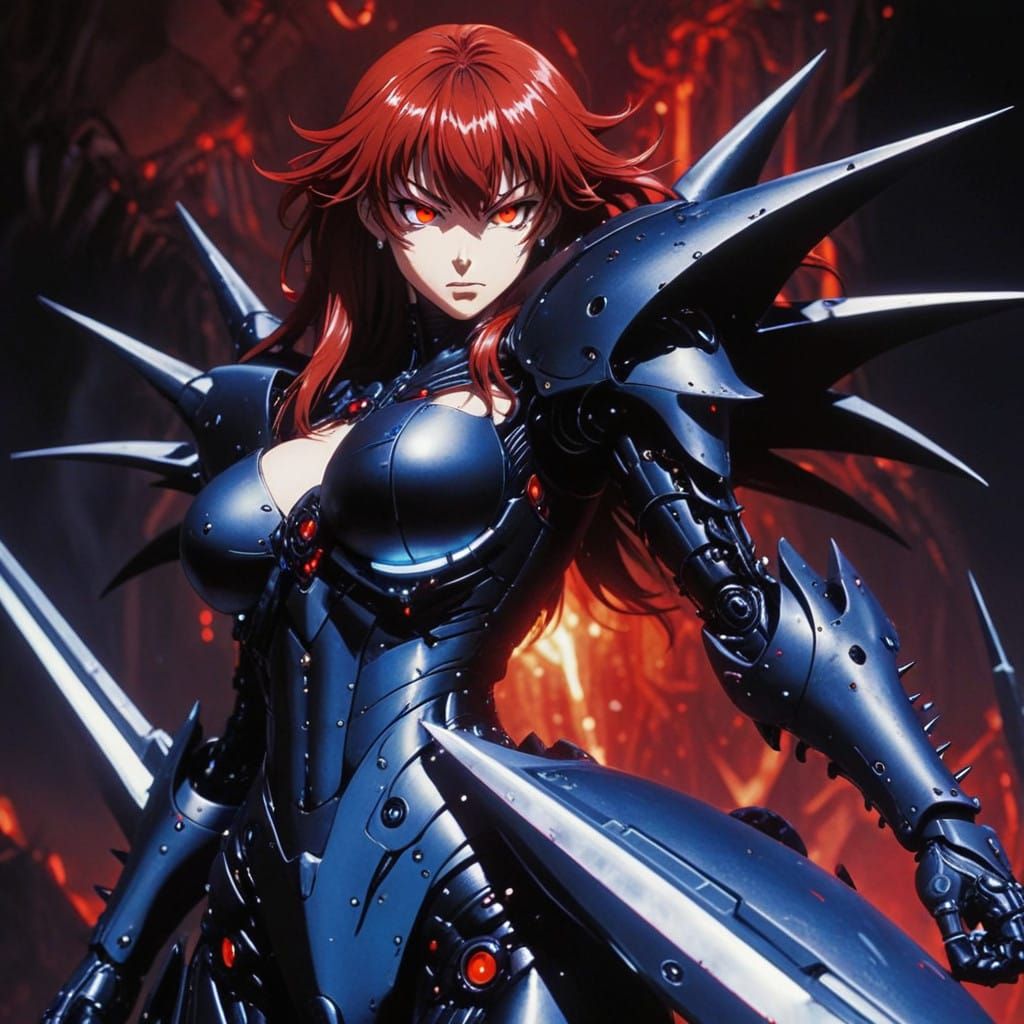 Evil Sci-Fi Anime Rias Gremory in Cyberpunk Armor