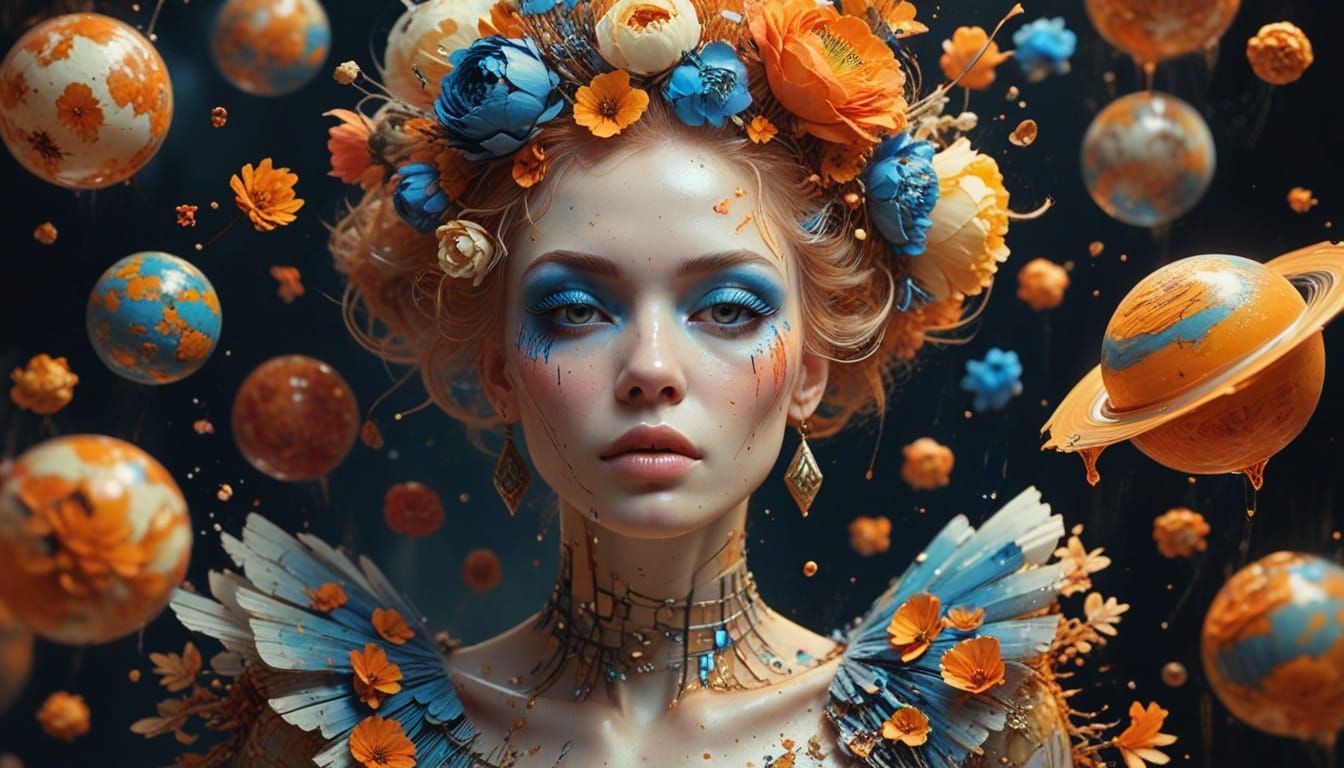 Albino Woman with Clockwork Sparrows in Haenraets Style