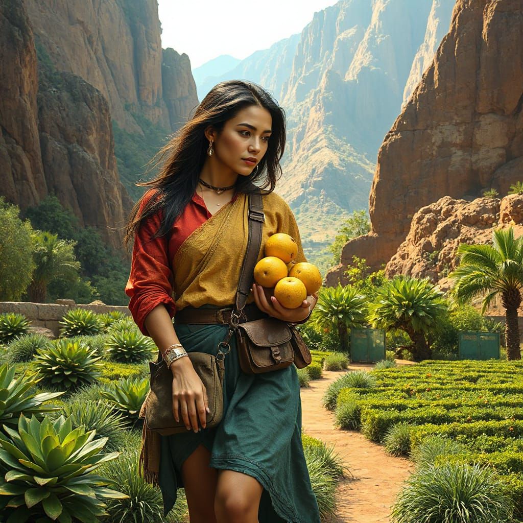 Sensual Merchant Woman in Colorful Garments