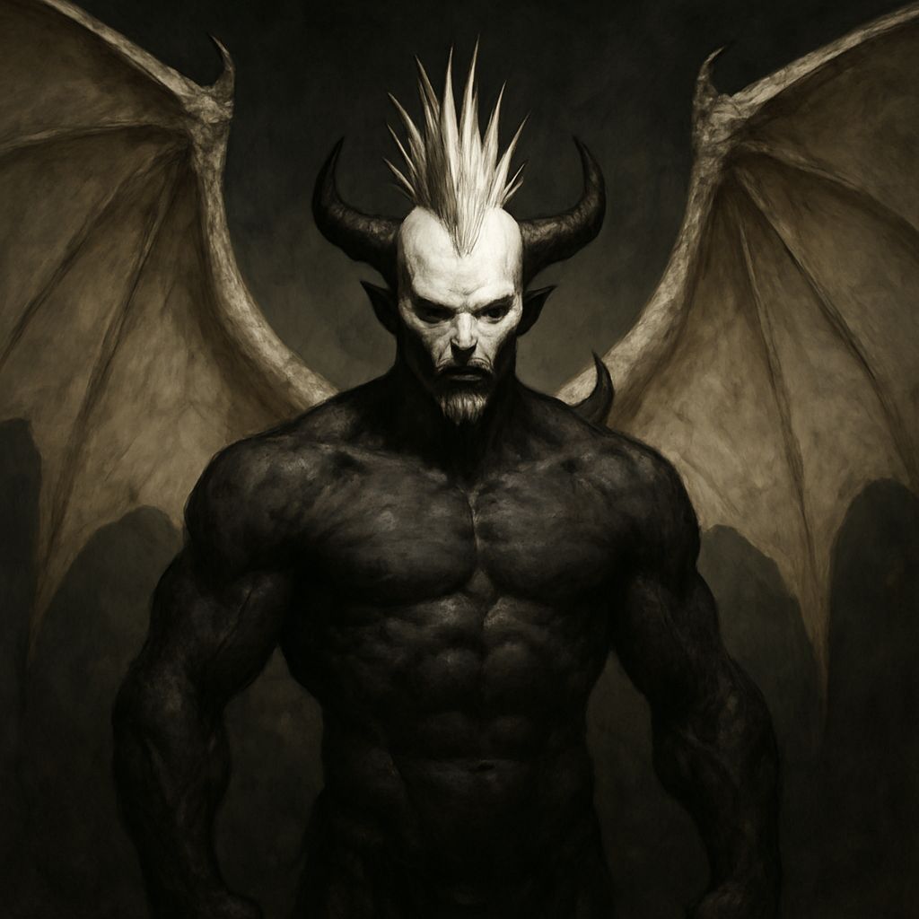Muscular Demon with Spiked Mohawk and Pale Wings