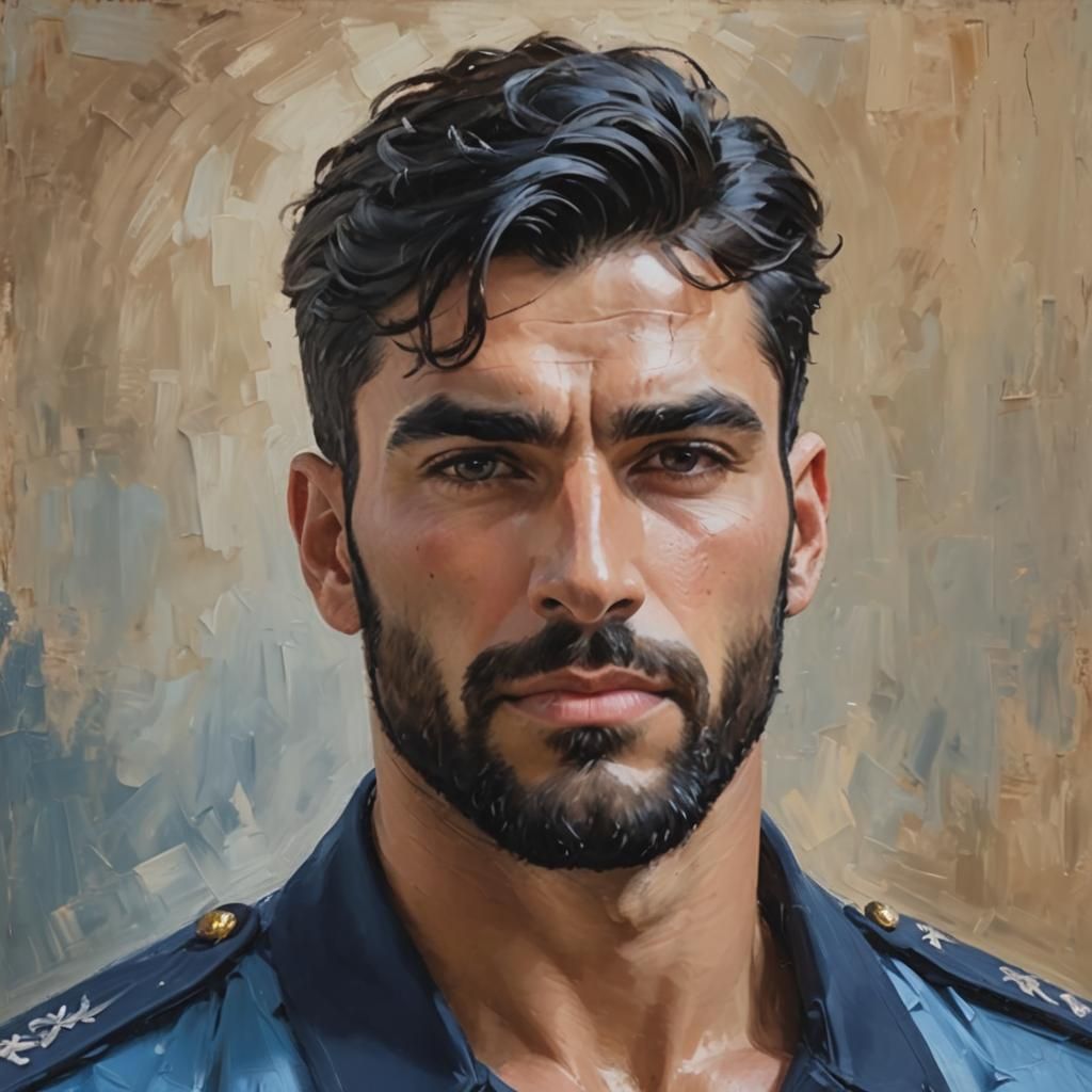 Handsome Hero in Blue: Impressionist Portrait