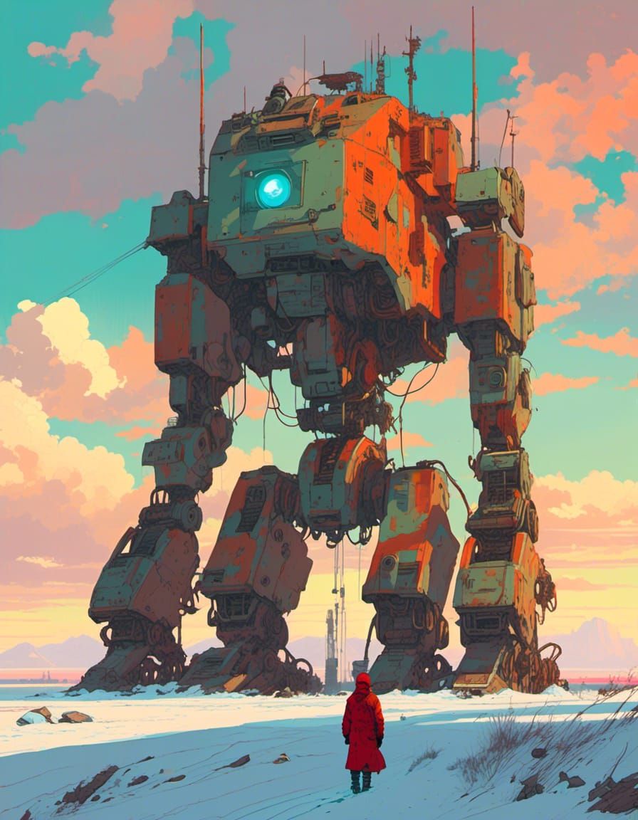 Cyberpunk Mech in Arctic Tundra