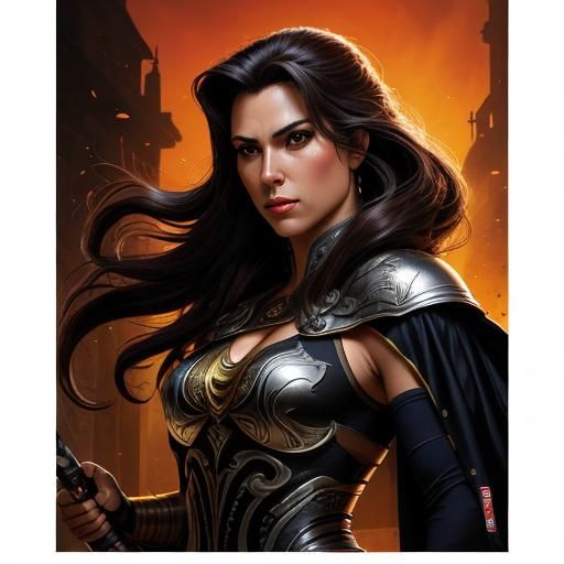 Hyperrealistic Warrior Woman Portrait in Comic Book Style