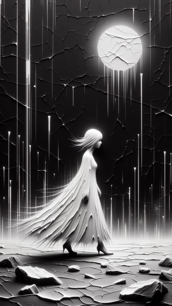 Lunar Woman in Surreal 1970s Film Aesthetic