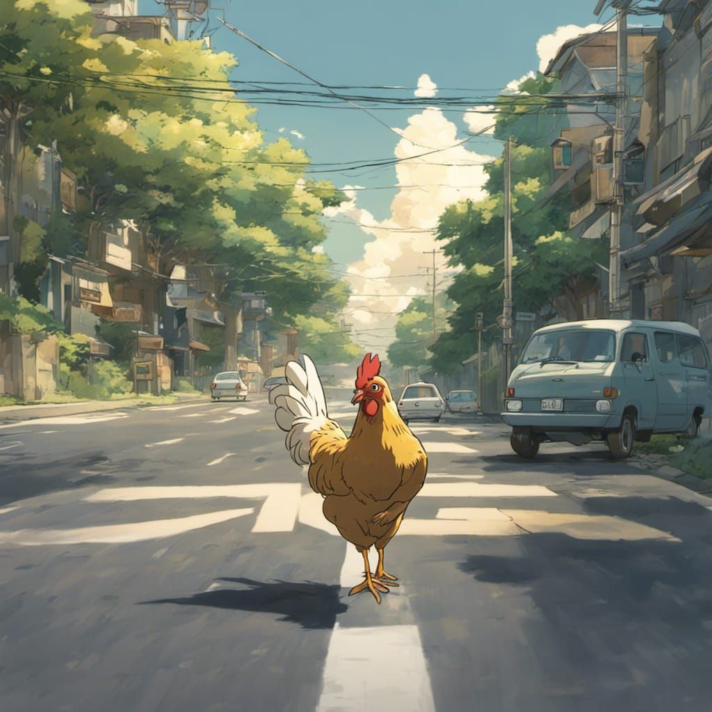 Anime Chicken Crossing Road, Ghibli Style