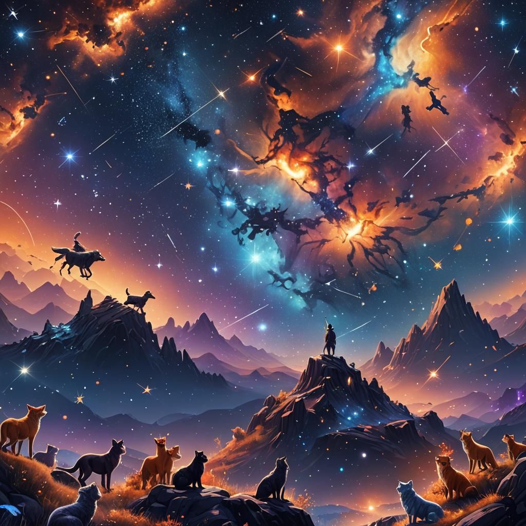 Animal Constellations in Sparkling Night Sky