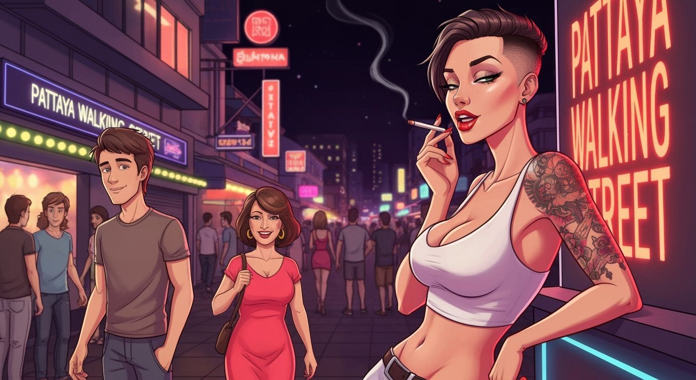 Cartoon Pattaya Street Scene in Mark Brooks Style