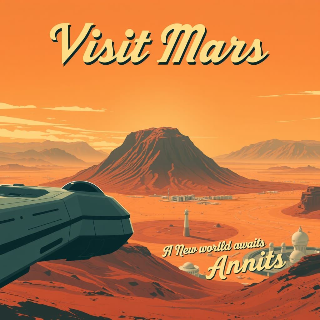 Retro-Futuristic Travel Poster of Mars