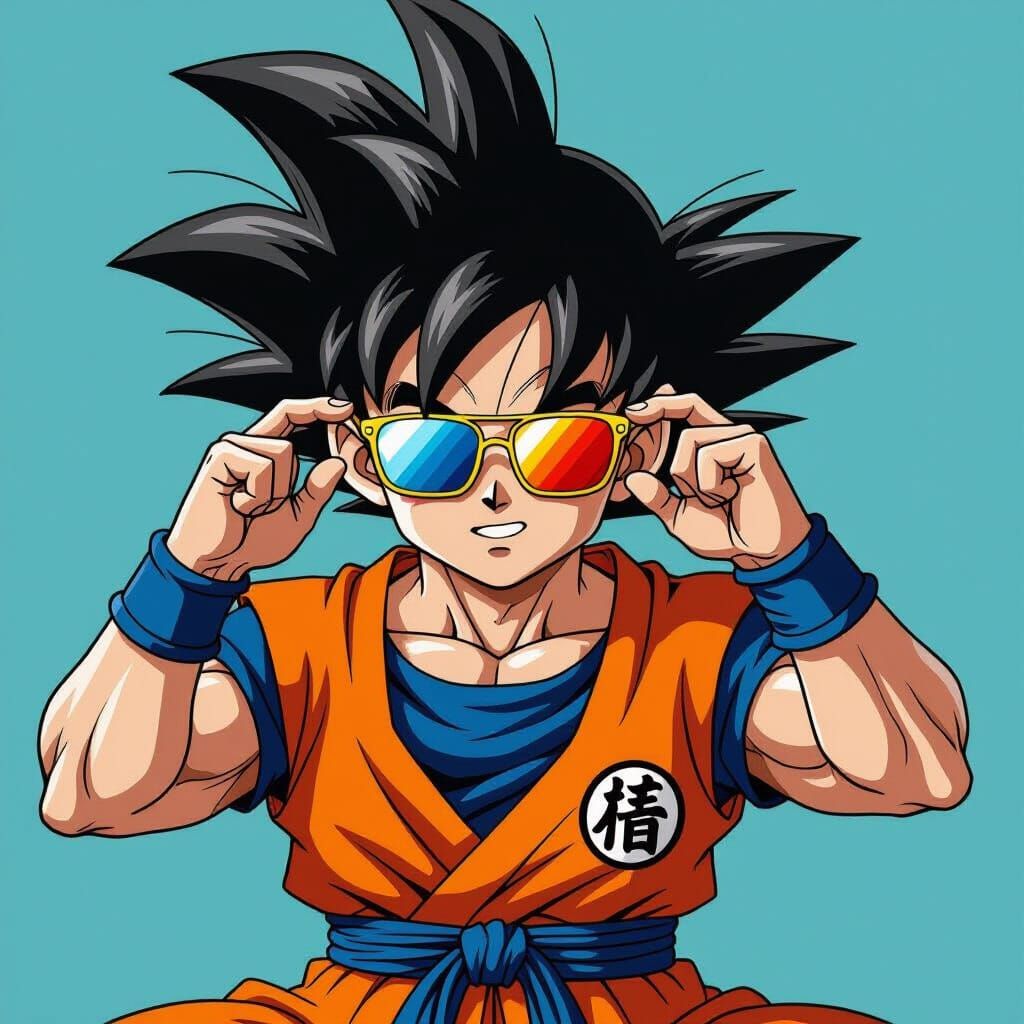 Goku in Sunglasses: Manga-Inspired Heroic Pose