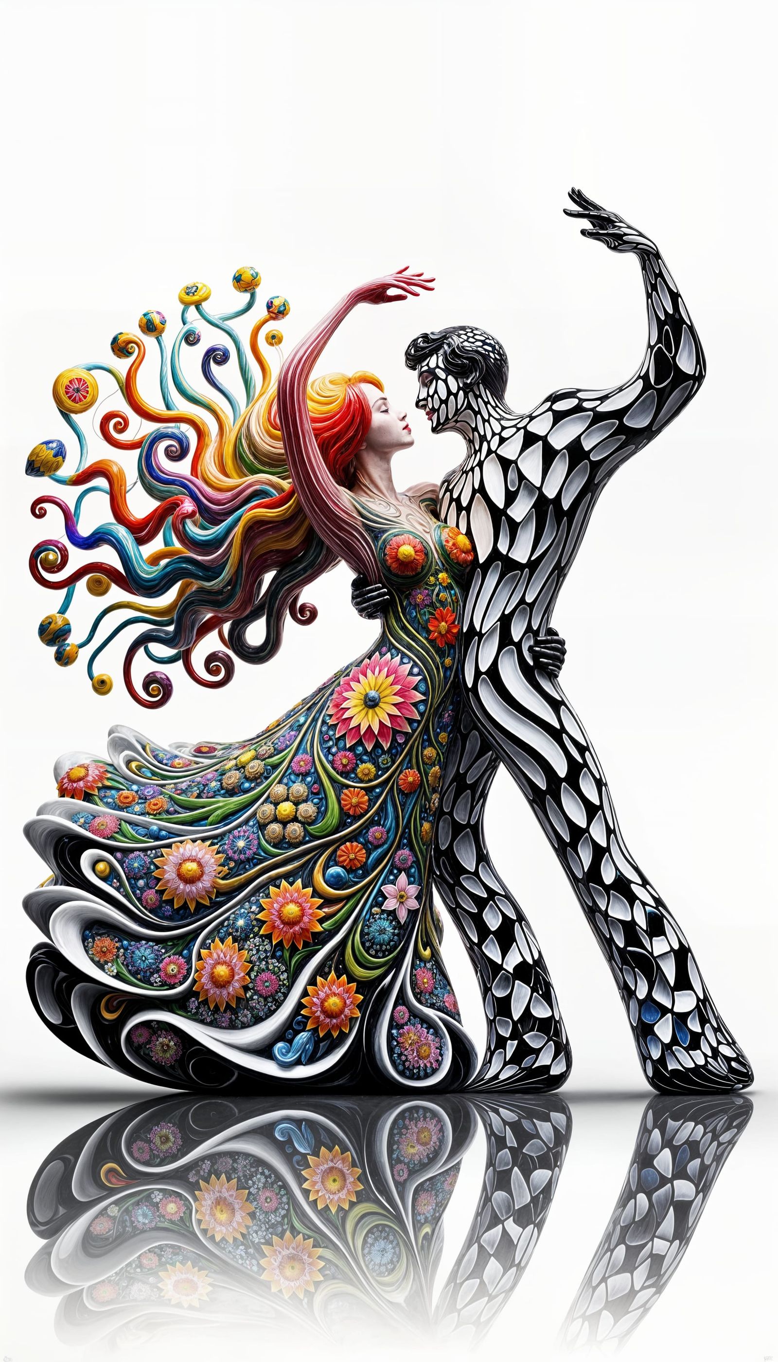 Surreal Dance of Vibrant Flowers and Geometric Forms in Art...