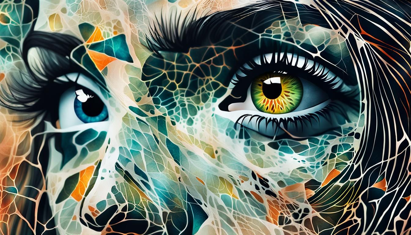 Surreal Bio Art Collage of Glowing Eyes