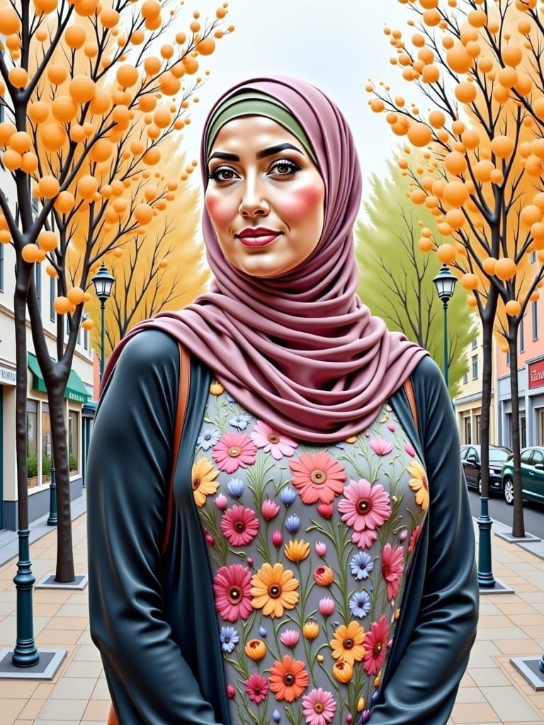 Beautiful Danish Woman in Hijab, Watercolor Style