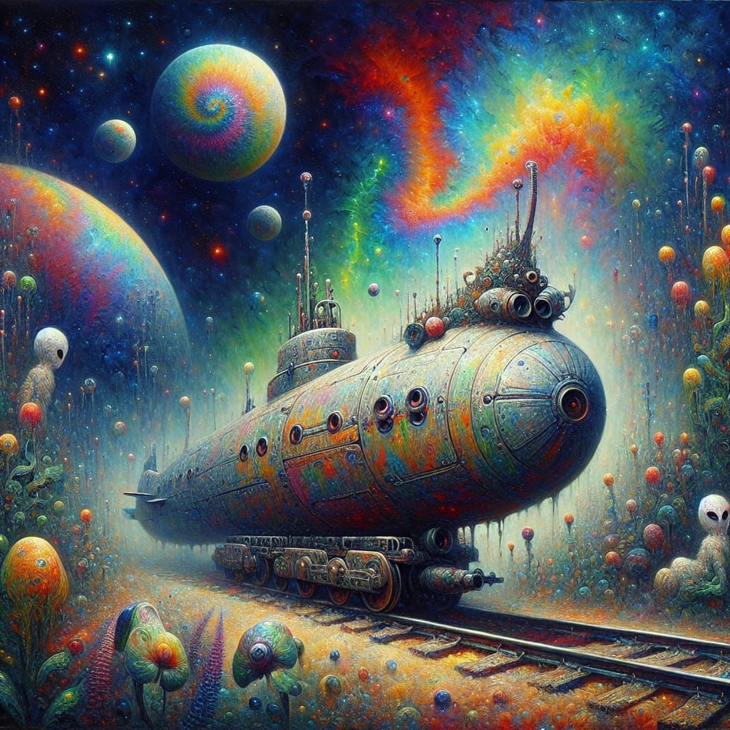 Intergalactic Garden in Neo-Impressionist Style