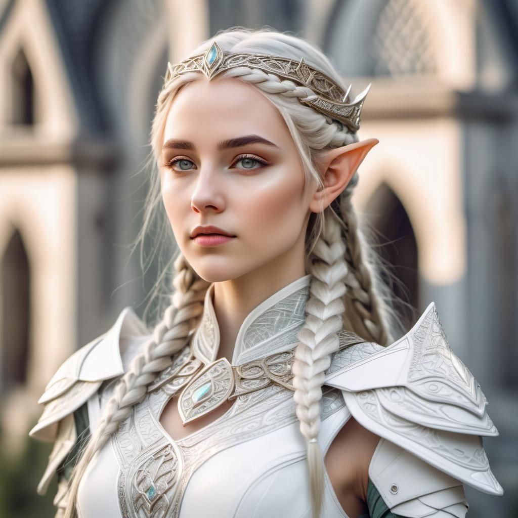 Elegant Elven Princess Portrait in White Armor