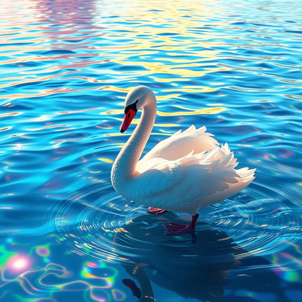 Rainbow Swan in Glassy Water as Detailed Matte Painting