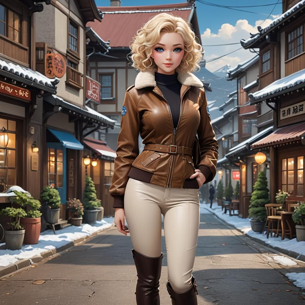 Anime Girl in Aviator Jacket, 3D Art
