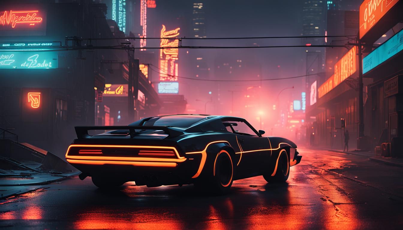 Cyberpunk Muscle Car with Neon Lights