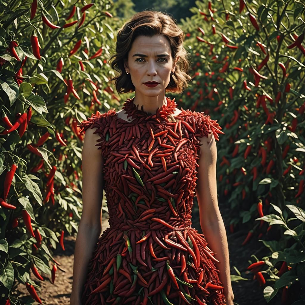 Woman's Chili Pepper Dress, Cinematic Portrait