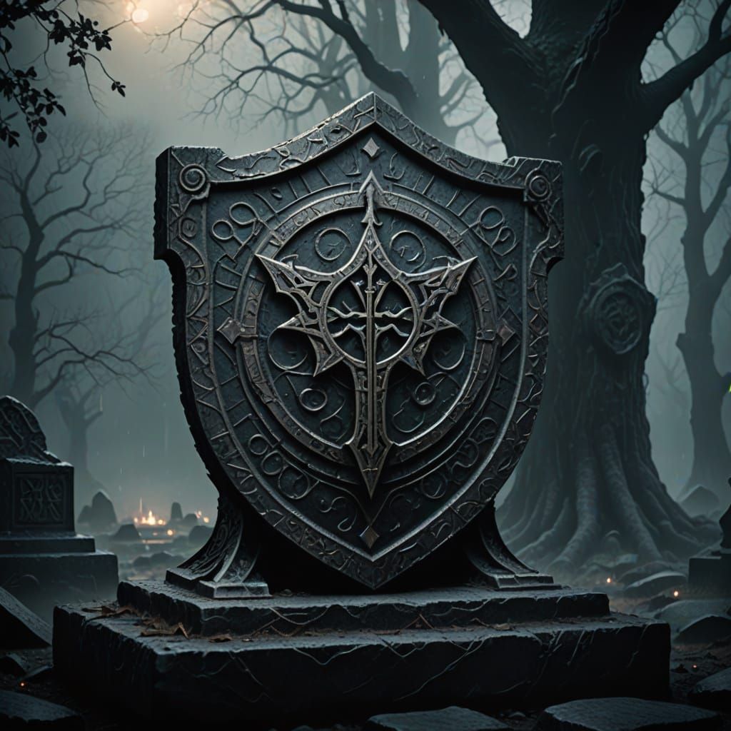Ethereal Shield in Dimly Lit Graveyard