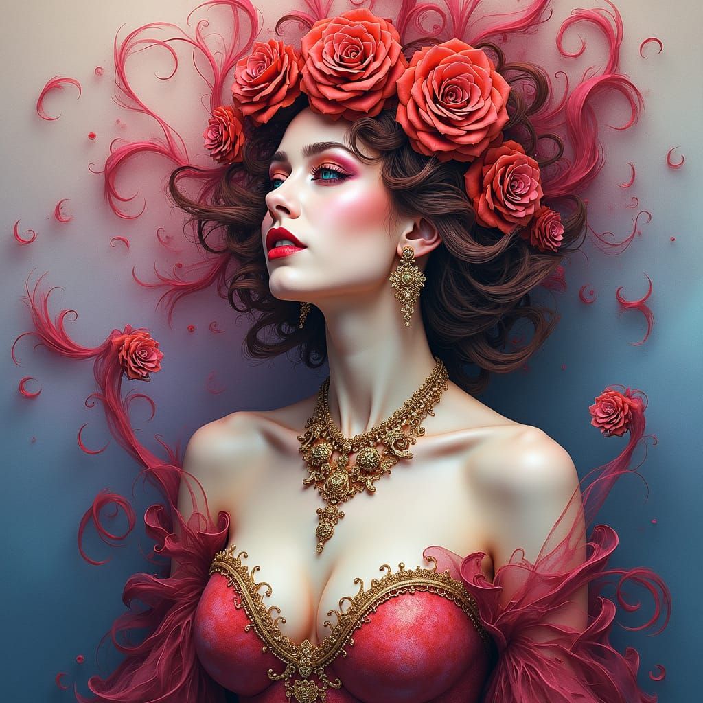 Gorgeous Woman in Ornate Love Fantasy