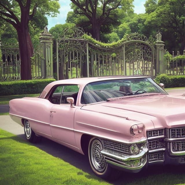 Pink Cadillac at Graceland in Hyper-Realistic Digital Art