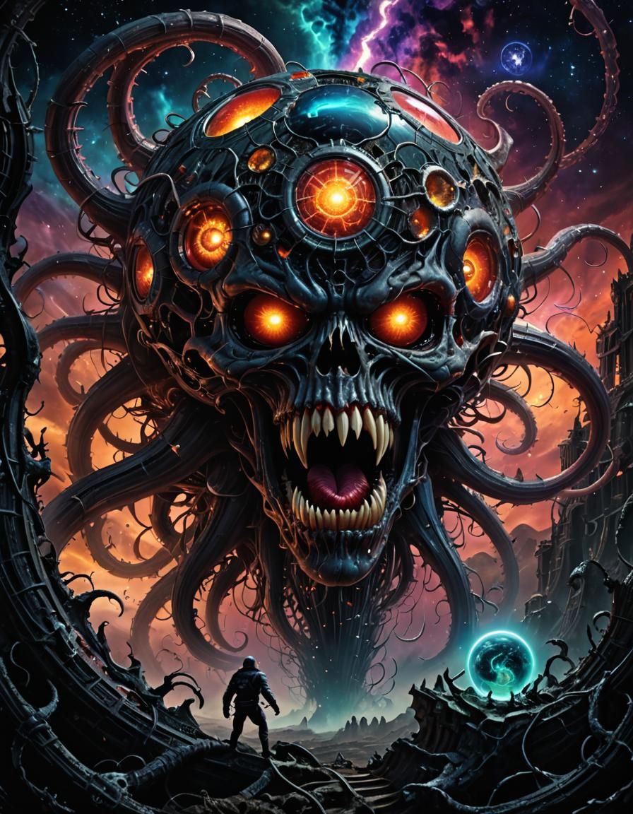 Eldritch Entity Devouring Planet in Digital Matte Painting