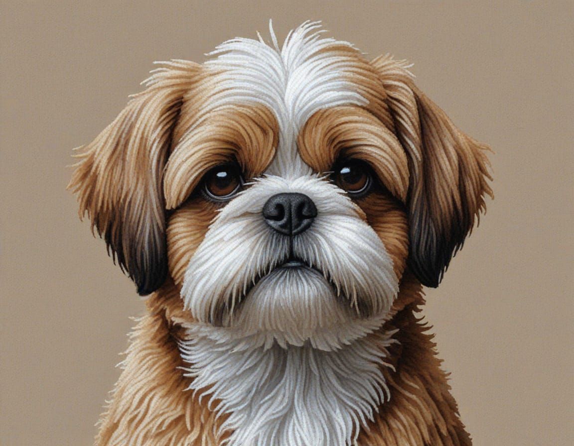 Folk Art Portrait of a Charming Shih Tzu in a Cozy Cottage