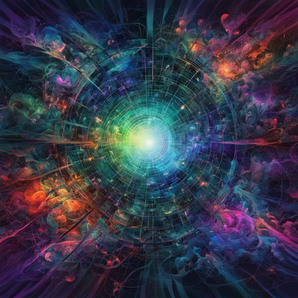 Surreal Cosmic Landscape with Bio Art Elements and Glowing T...