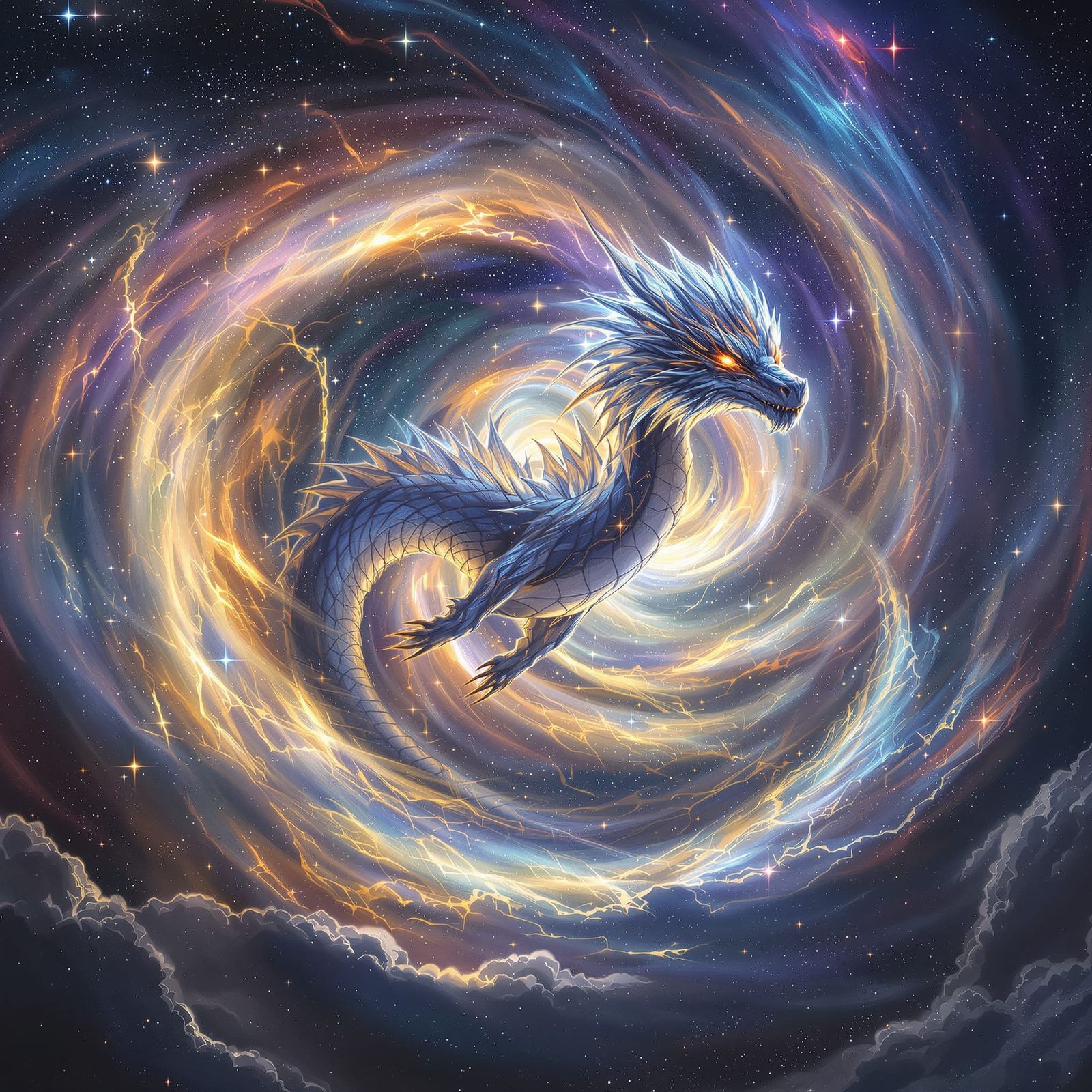Celestial Dragon in Cosmic Vortex Digital Painting
