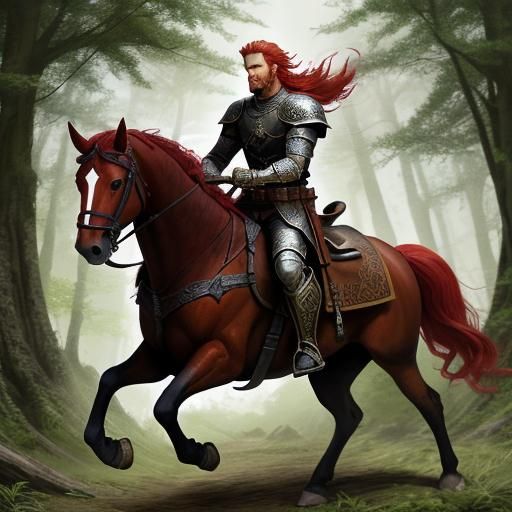 Epic Battle of a Red-Haired Paladin in a Haunting Forest