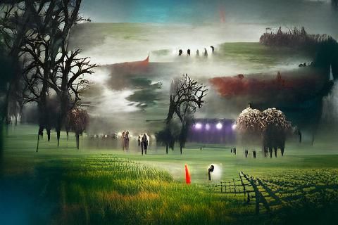 Eerie Figure in Foggy Field: Poster Art