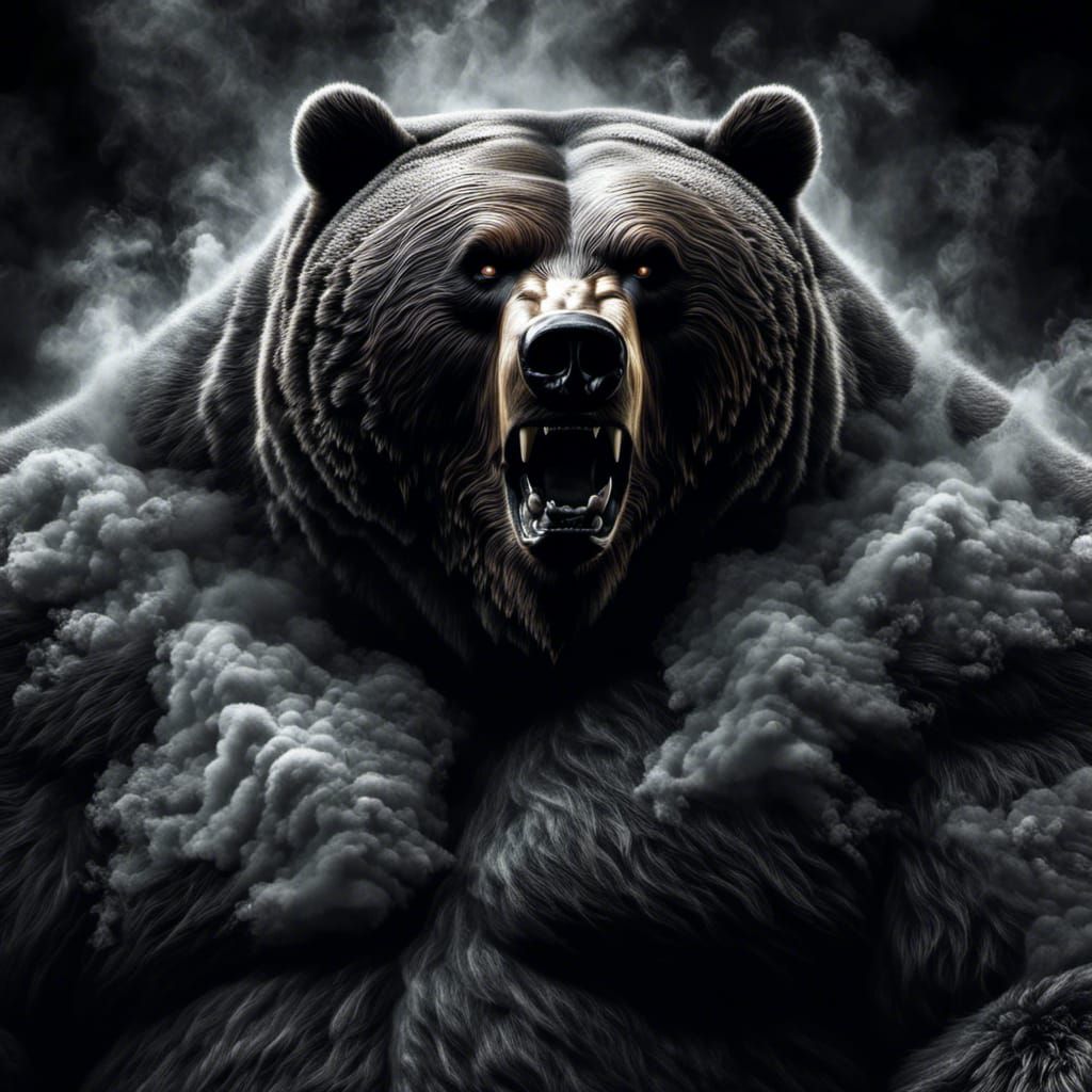 Frosty Demon Bear Portrait in Dark Smoke