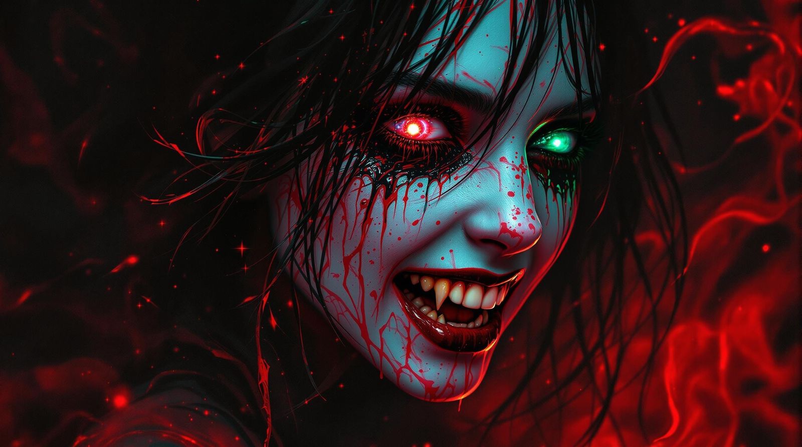 Surreal Vampire Portrait in Melting Wax Colors