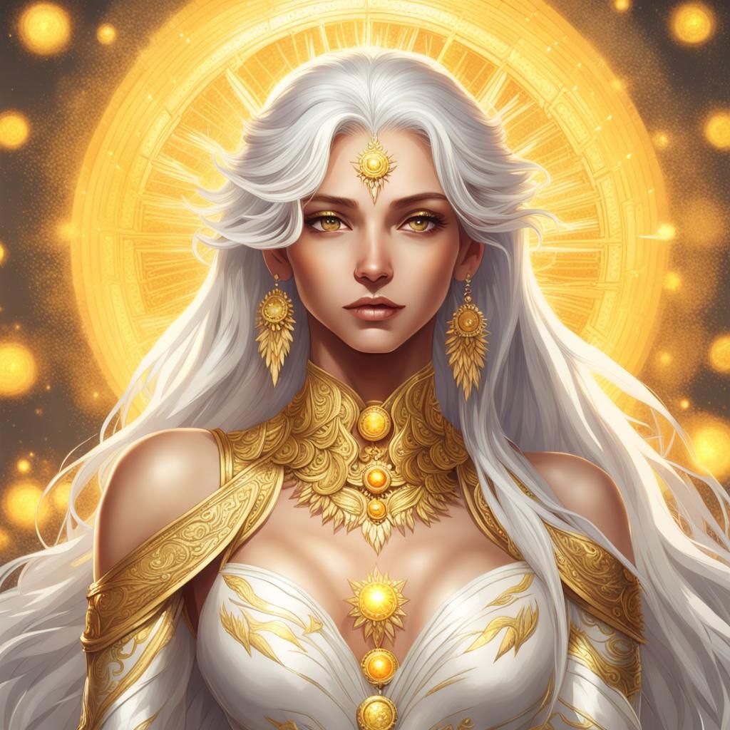 Radiant Sun Goddess in Gold and White