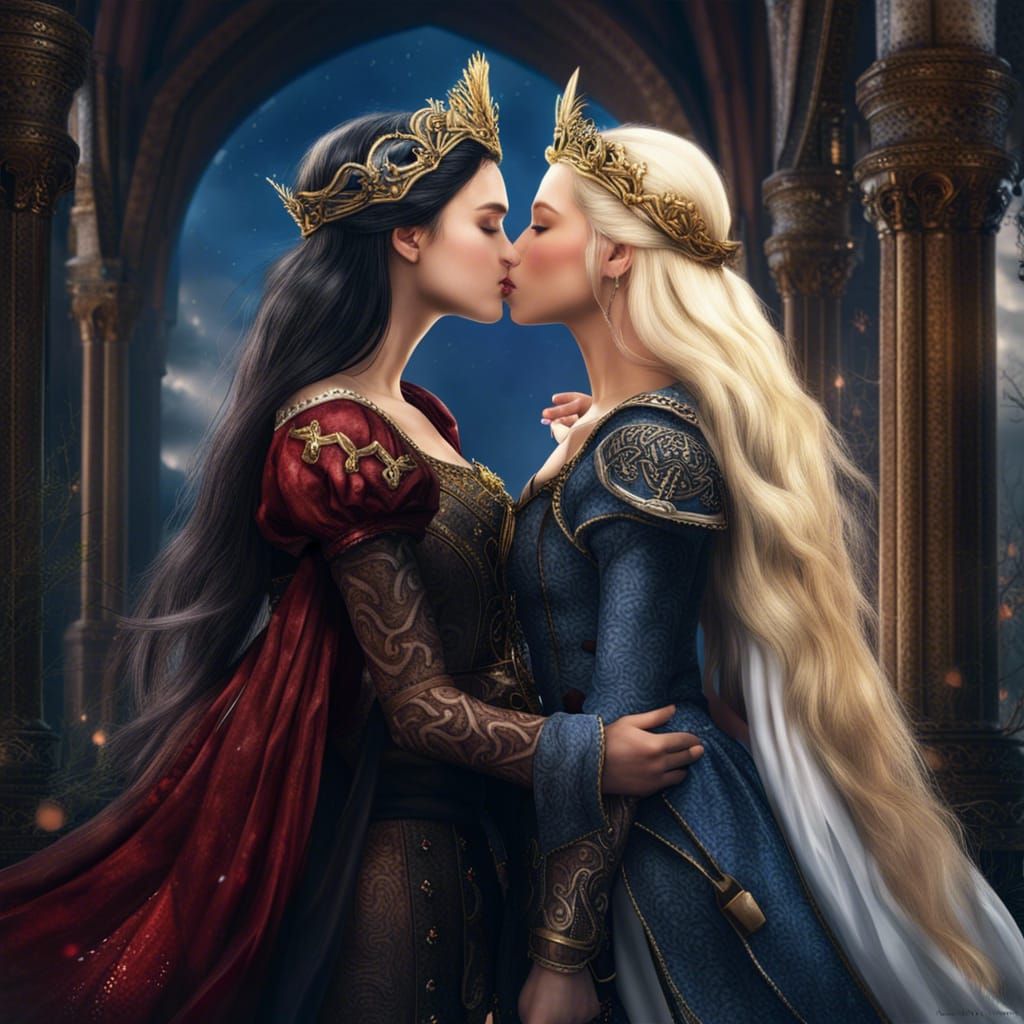 Fantasy Art: Two Princesses Kissing