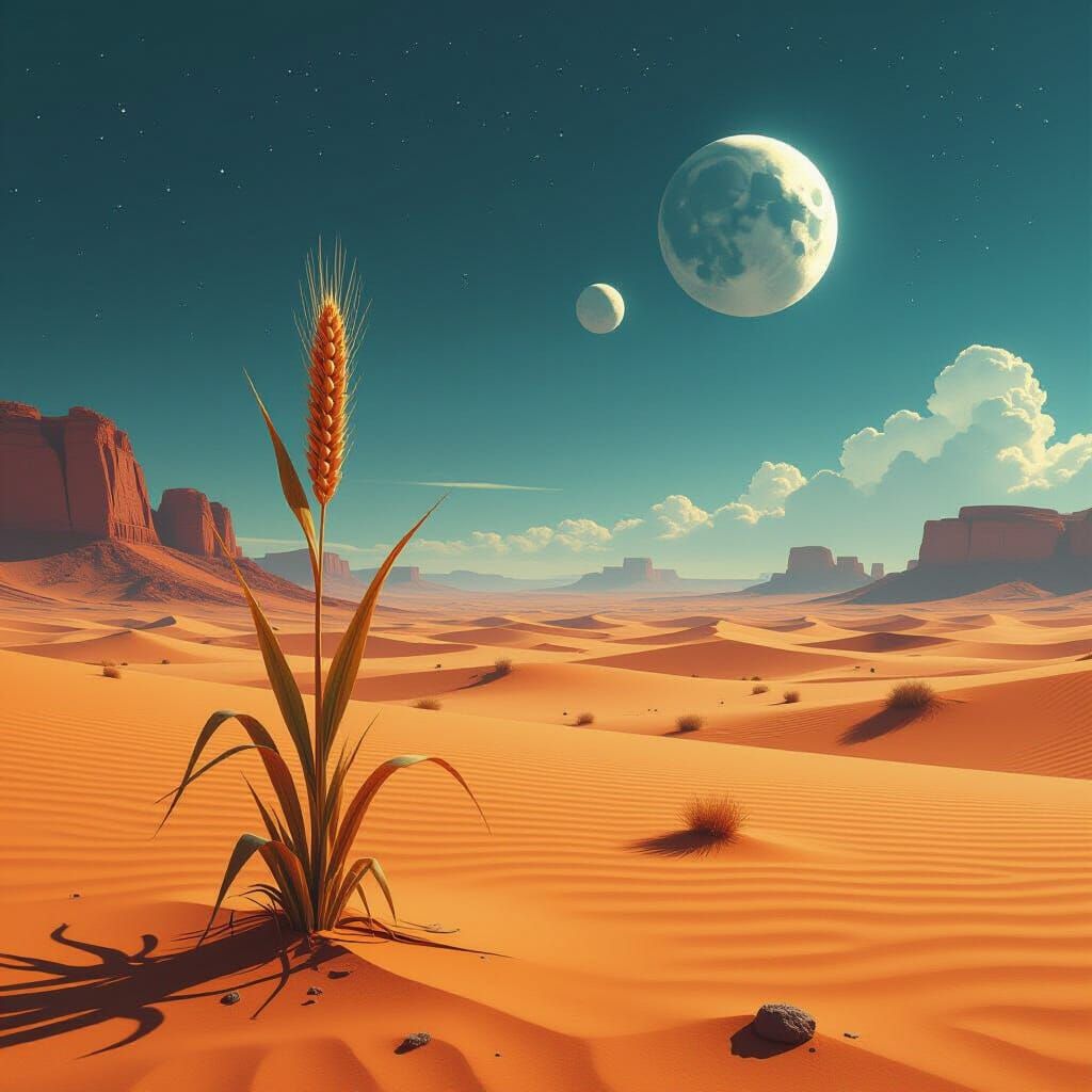 Wheat Stalk in Alien Desert, Sci-Fi Concept Art