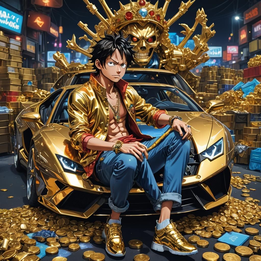 Luffy on Lamborghini in Hyper-Realistic Anime Art