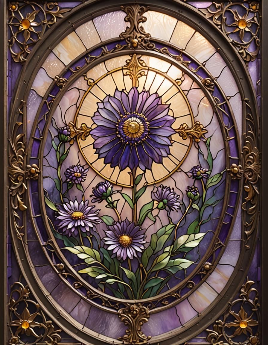 Purple Aster in Stained Glass Fantasy Art