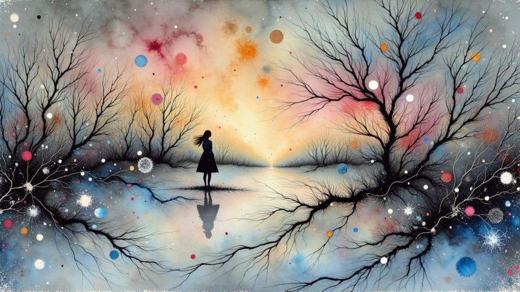 Desolate Winter Landscape with Woman in Impressionist Style