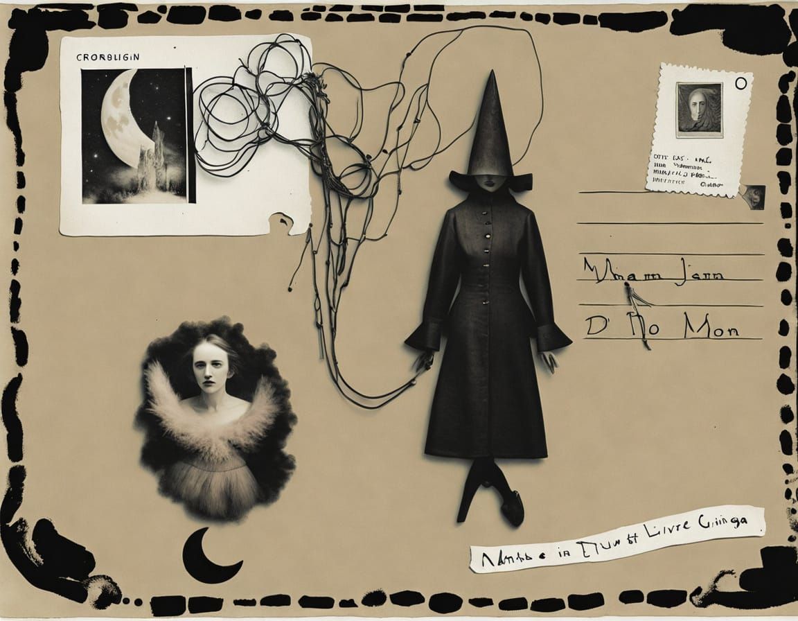 Creepy Moon Foetus Postcard with Knots and Dots