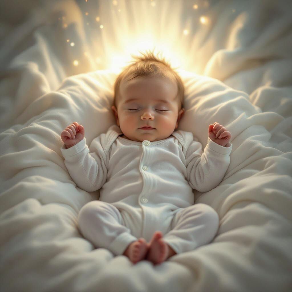 Newborn Baby in Ethereal Divine Light, Cinematic Spiritual S...