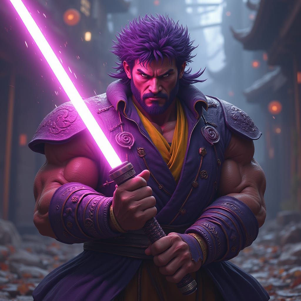 Akuma Wielding Lightsaber Staff in Dark Fantasy Style