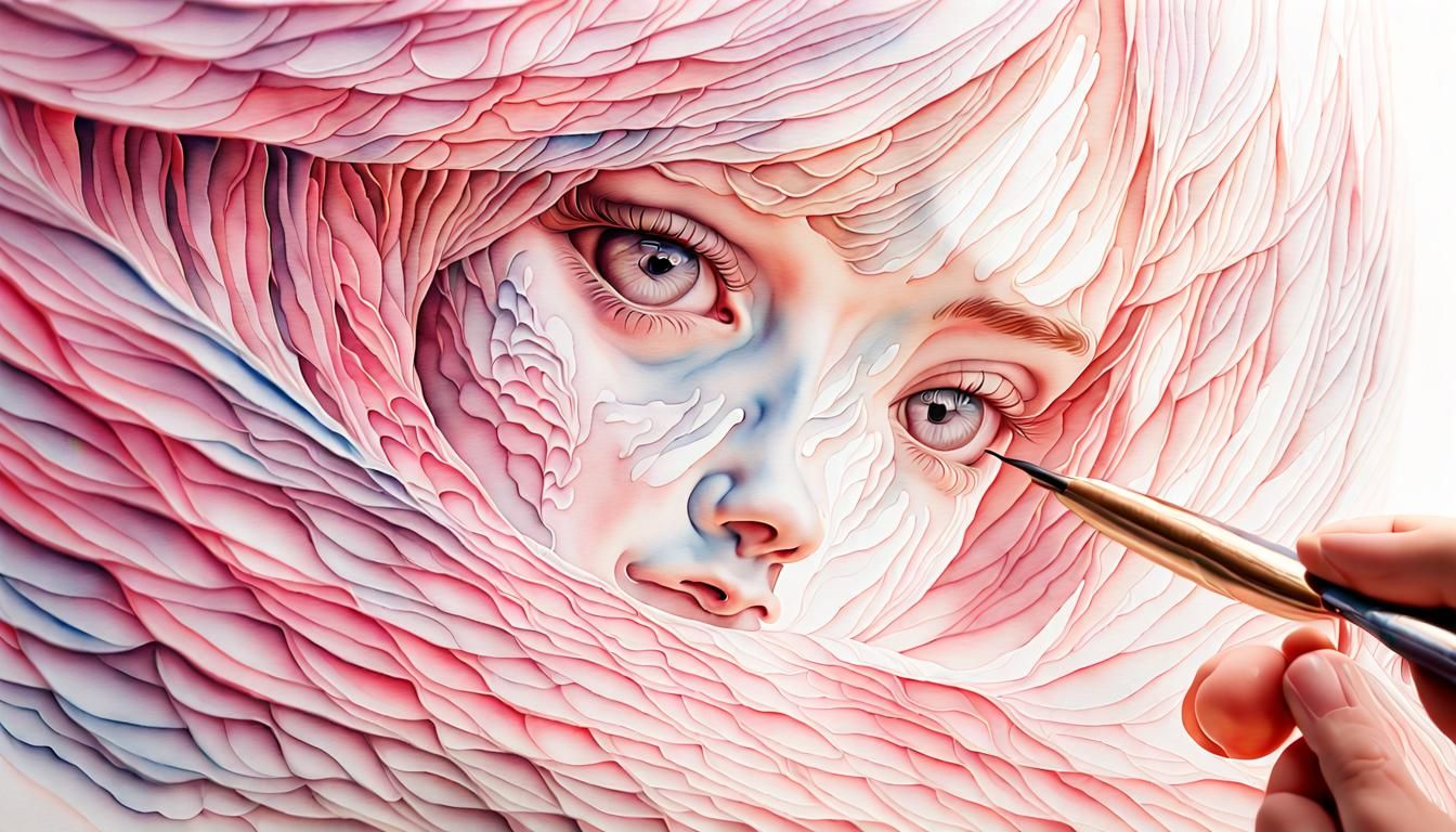 Intricate Pink Ribbon Watercolor Art