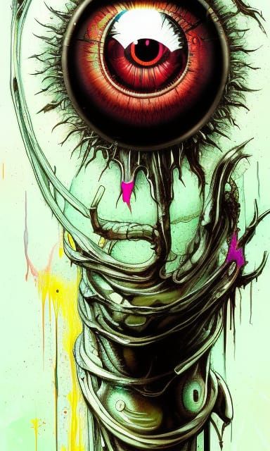 Biopunk Eyeball Balloon Monster in Neon Inks